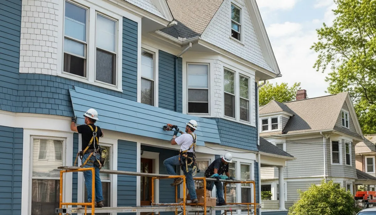 Boston, MA siding contractor installing durable vinyl siding on a residential home