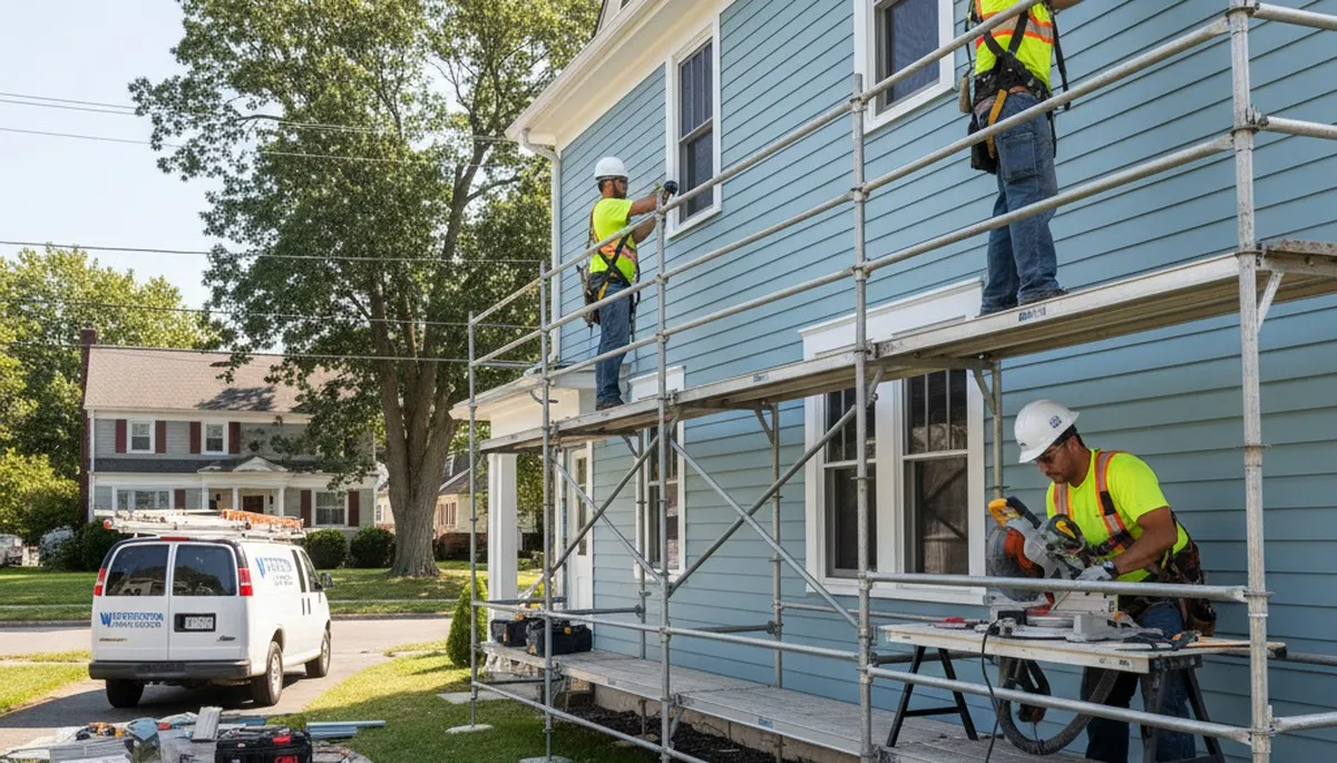 Vinyl siding installation in Boston, MA for a residential home exterior with professional finish
